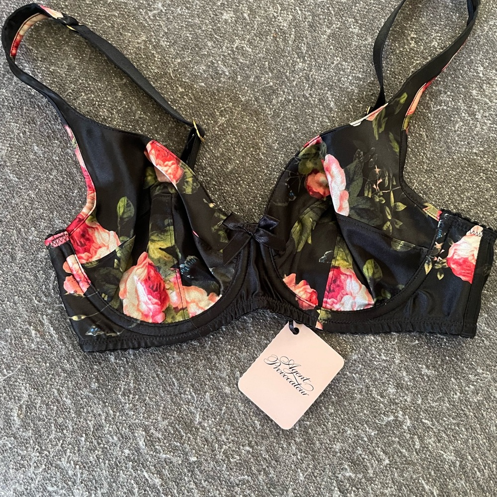 Agent Provocateur Black and Pink Floral Underwire Bra